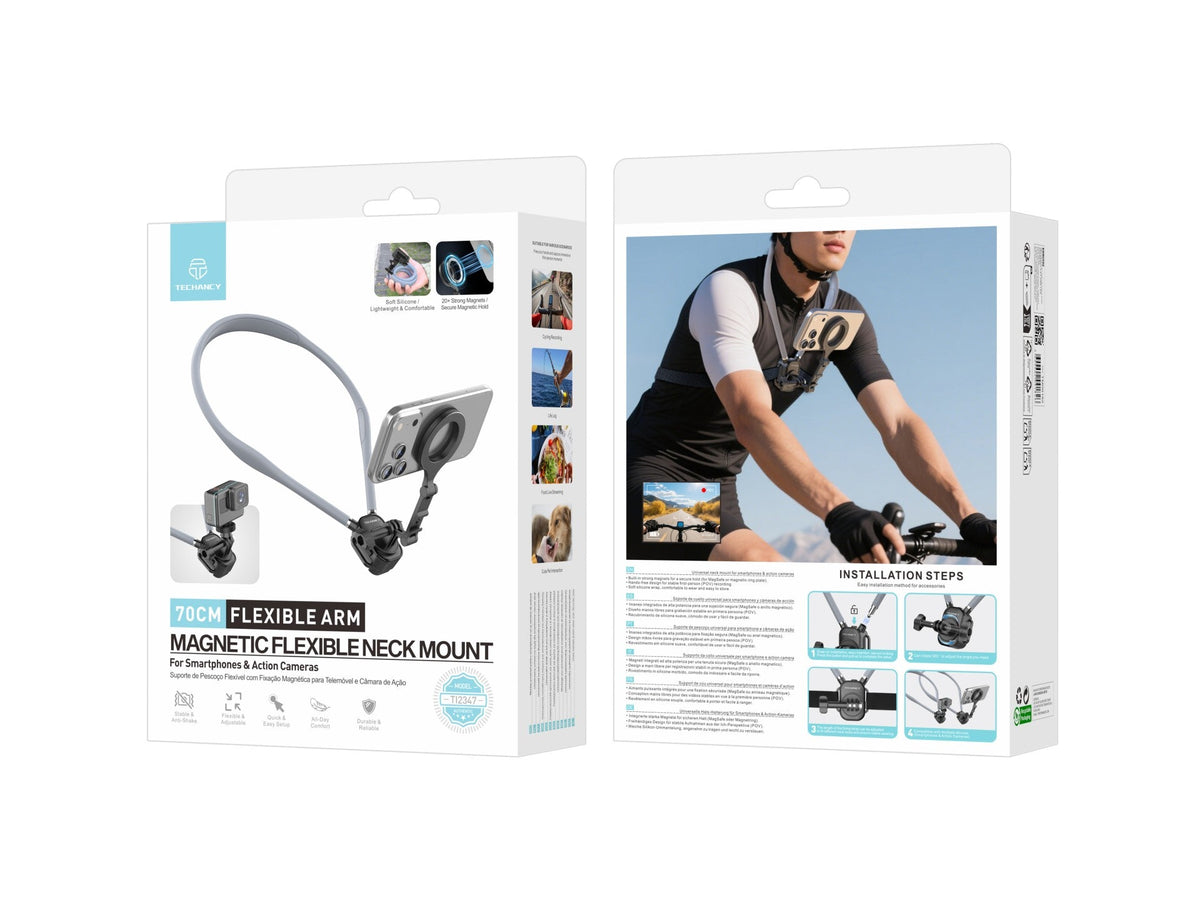 Techancy Suporte Magnetico de Pescoco TI2347 para Telemovel e Camara, Braco Flexivel 70cm, Maos Livres, Cinzento-4