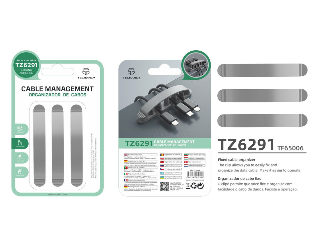 Suporte para abraçadeiras Techancy, TZ6291, embalagem com 3 unidades, prático para abrir e fechar para guardar cabos, cinzento-2