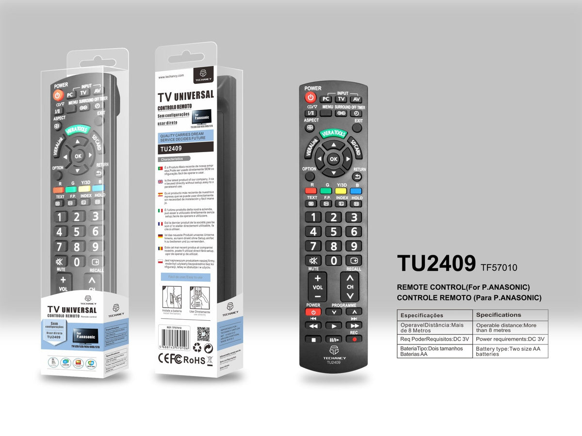 Controlo remoto sem fios Techancy TV, TU2409, sem necessidade de configuração Controlo remoto para televisores Panasonic, preto-1