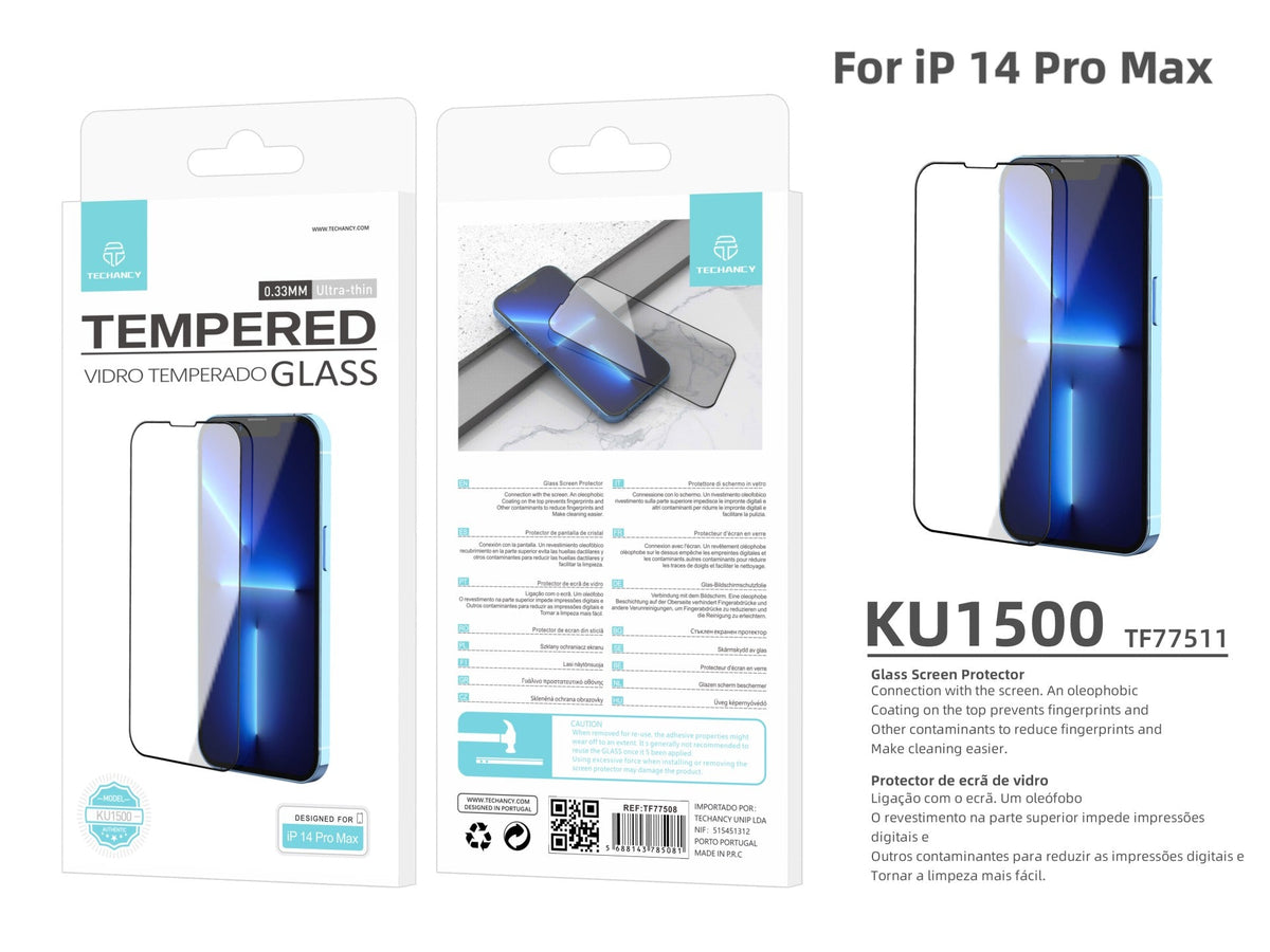 Protetor de ecrã premium para smartphone Techancy, KU1500, vidro temperado de 0,33 mm, compatível com iPhone 14 Pro Max-2