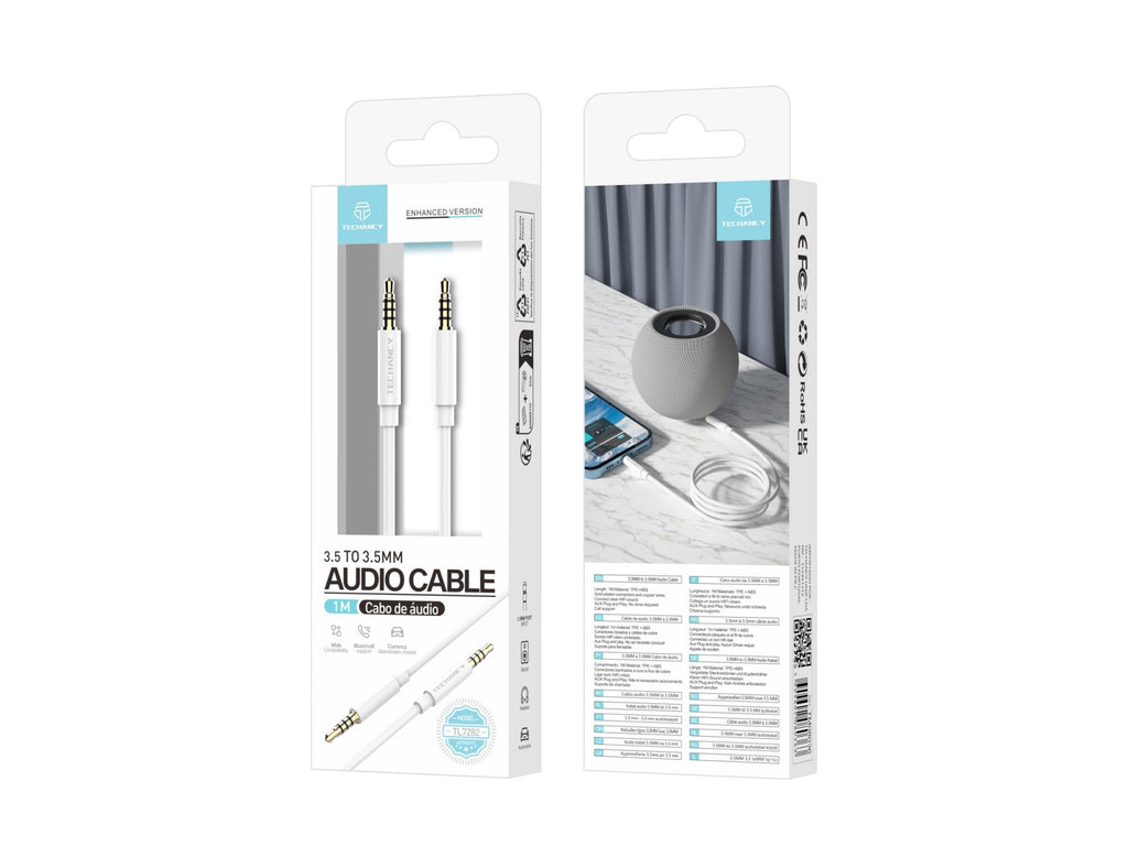 Techancy Cabo de áudio de 3,5MM da TL7282, 1 metro, Plug and Play, para estéreo de carro, estéreo, computador, branco-1
