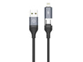 Techancy Cabo De Dados Usb 2 Em 1 Preto TB1739, Carregamento Rápido De 3,1 A, Tipo C/Lightning Em Ambas As Portas-0