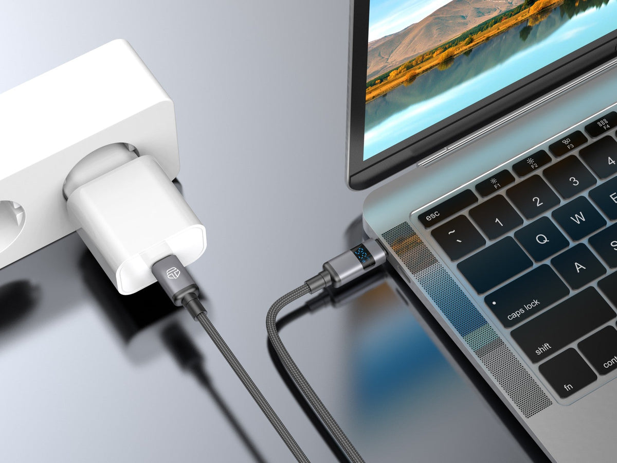 Techancy Cabo USB-C para USB-C TB1801, 100W, 1.5m Preto, Tela LED de Potência, Conector de AlumInio, Fio Trancado-1