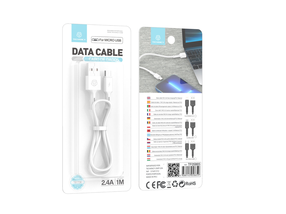 Techancy Cabo De Dados Usb-Micro, TB1738 1M, Carregamento Rápido 2,4A, Transferência De Dados, Branco-2