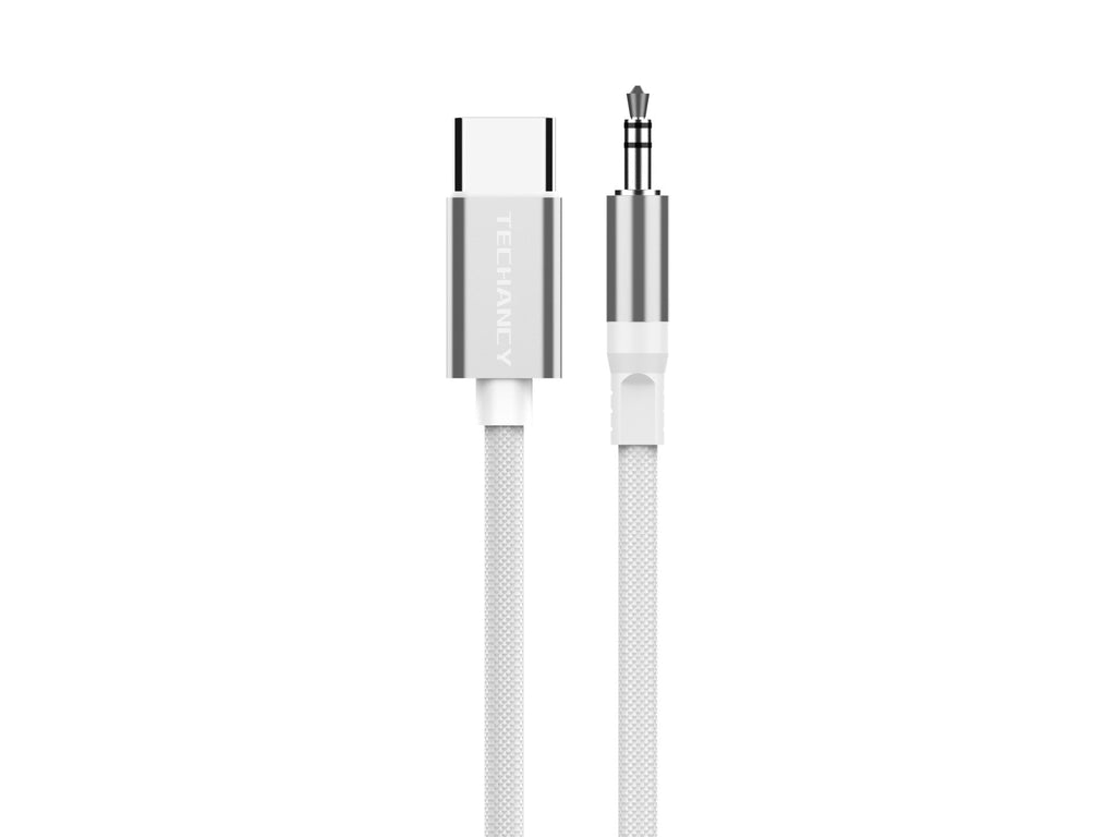 Techancy Cabo Audio Digital KQ2605 Type-C para 3.5mm, 1M, Trancado, Compativel com Telemovel, Carro e Auscultadores, Branco-1