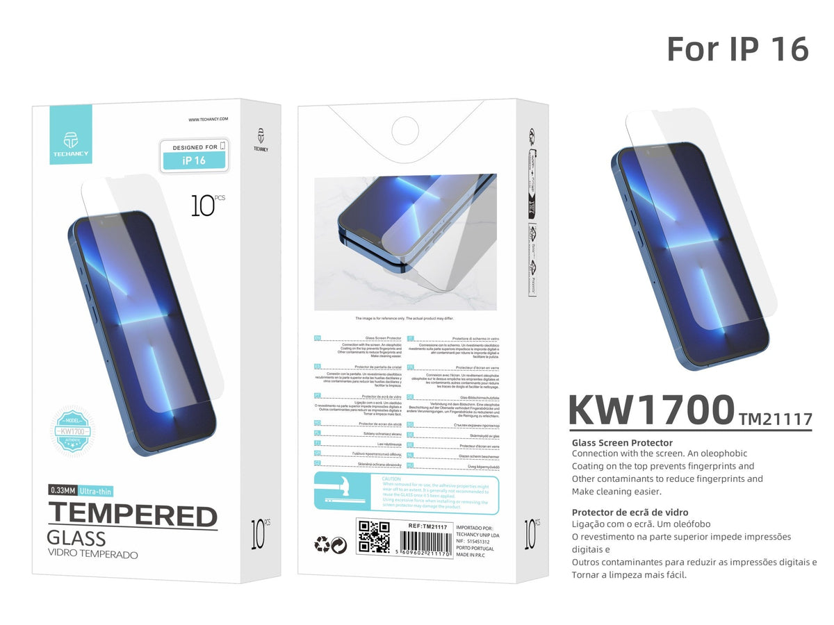 Techancy Película de Vidro Temperado  para iPhone 16 KW1700 , 0.33MM, Anti-riscos, Alta Transparência, Fácil Aplicação-4