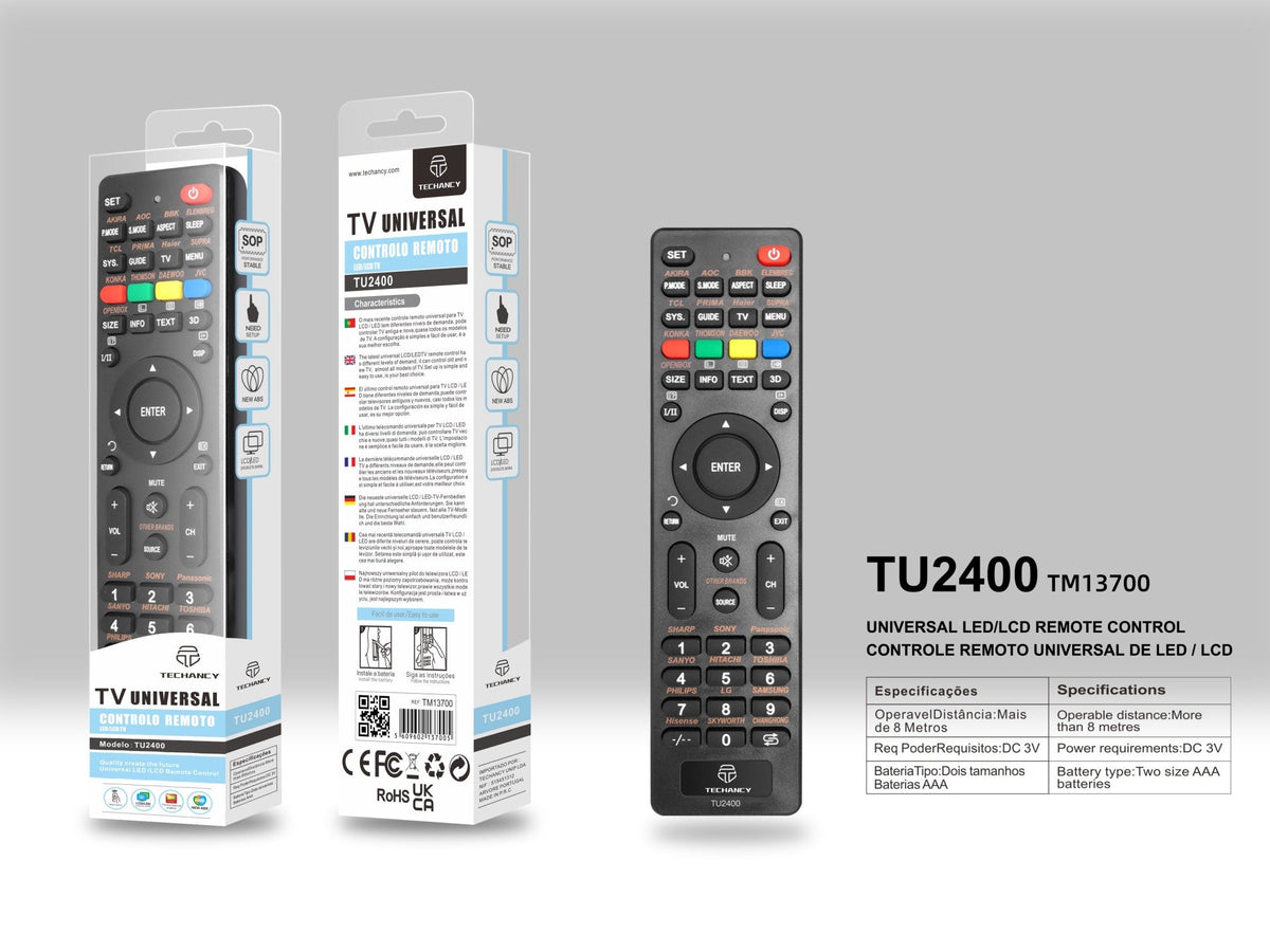 Techancy Controlo Remoto Universal Para Tv TU2400, Ligação De Configuração Simples, Compatível Com Televisores Led/Lcd Novos E Antigos-3