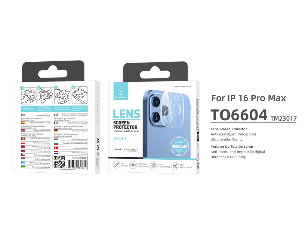 Techancy Protetor de Lente  para iPhone 16 Pro Max TO6604, 9H Anti-riscos, Anti-digital, Ultrafino e HD, Fácil de Instalar-2