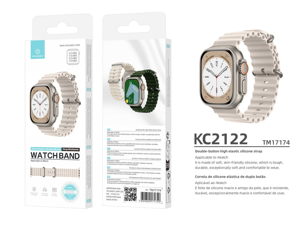 Techancy Bracelete De Silicone Branca KC2122, Compatível Com Apple Watch 42mm/44mm/45mm/49mm, Material De Silicone Macio-2