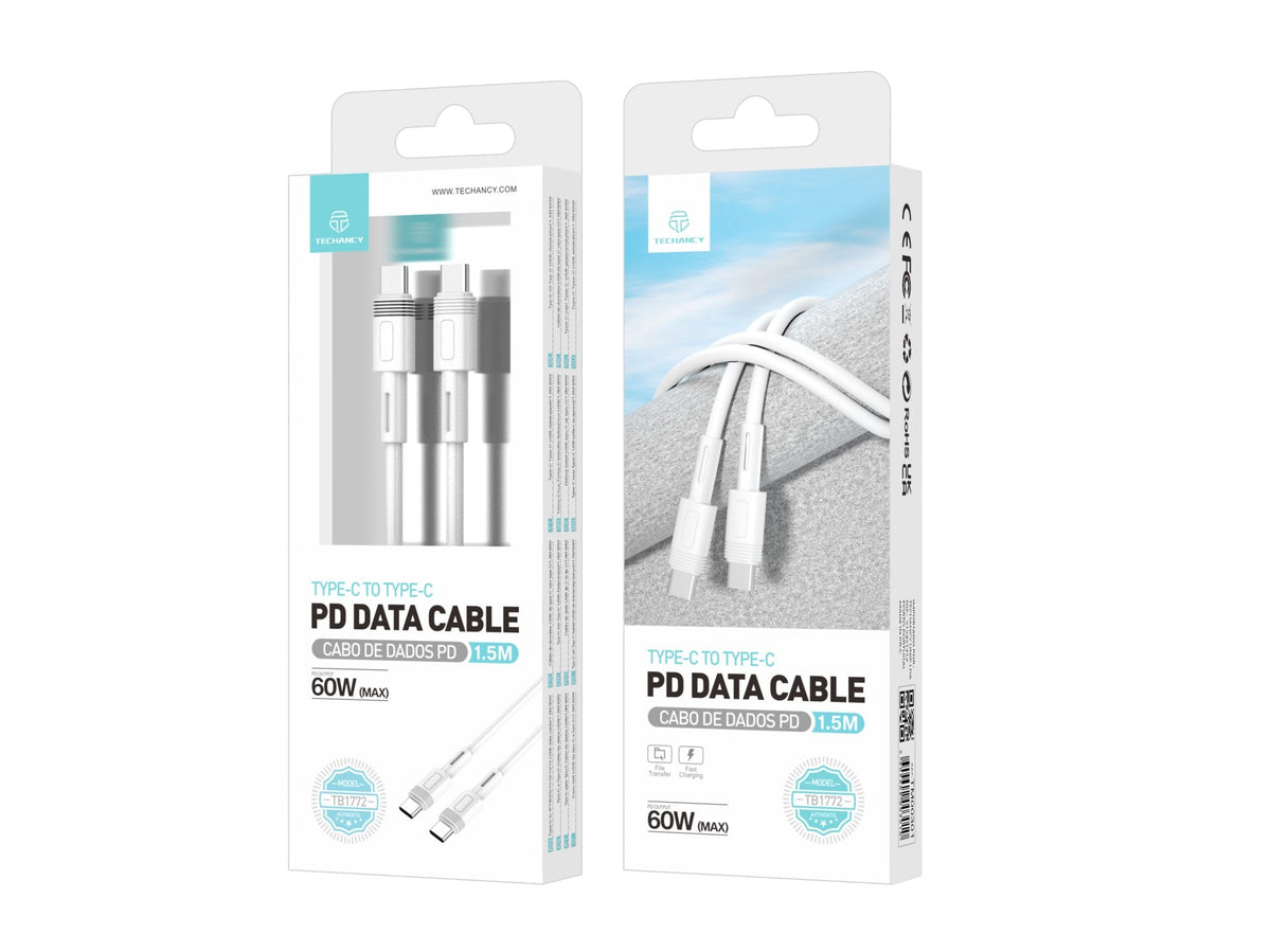 Techancy Cabo Pd De Carregamento Rápido Branco De 1,5 M TB1772, Usb C Para Porta Usb C 60w/20v-3a-2