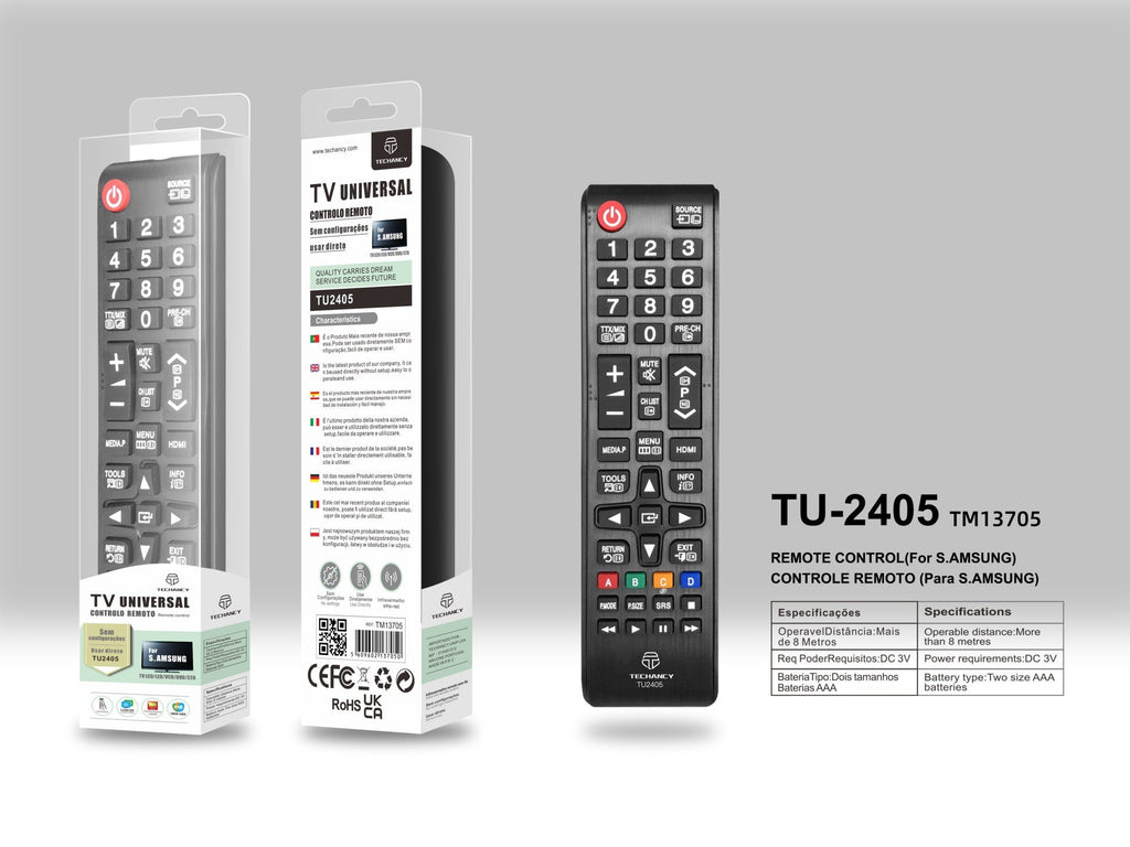 Techancy Controlo Remoto Do Televisor  TU2405, Alcance Sem Fios De 8m, Compatível Com Televisores Samsung, Ligação Auto-Adaptável-3
