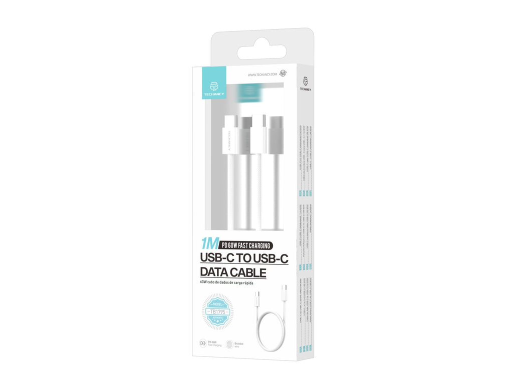 Techancy Cabo De Dados De Carregamento Rápido De 60 W Usb C Para Usb C TB1795, 1 M De Comprimento, Cabo Entrançado-4