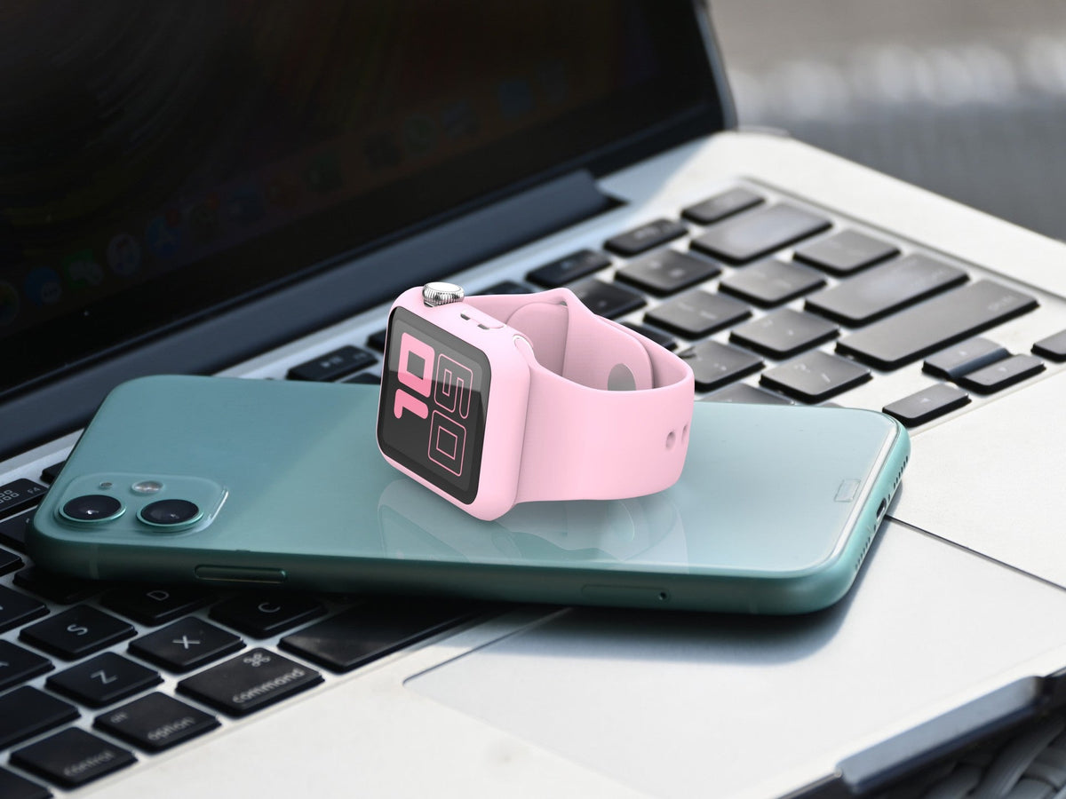 Pulseira de silicone para relógio Techancy, KC2115, pulseira com protetor de ecrã, compatível com Apple Watch 45 mm, rosa-3