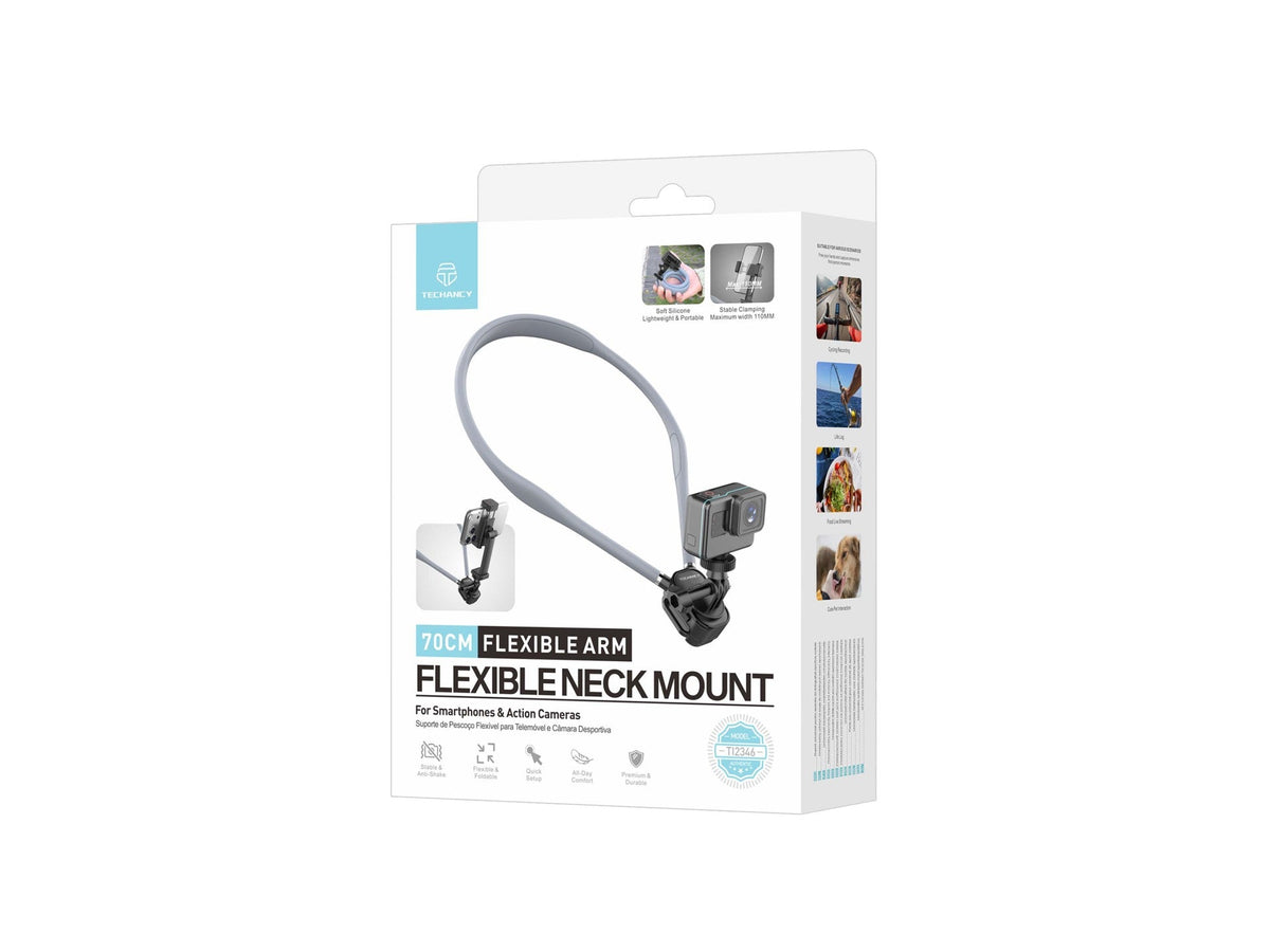 Techancy Suporte de Pescoco para Camaras e Telemoveis TI2346 com Braco Flexivel 70cm, Maos Livres, Cinzento-3