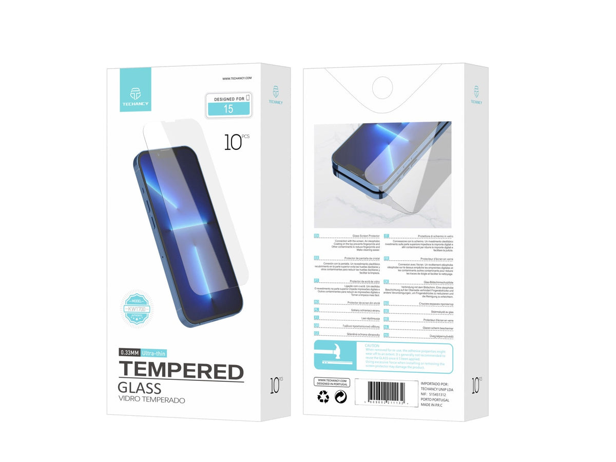 Techancy Película de Vidro Temperado  para iPhone 15 KW1700 , 0.33MM, Anti-riscos, Alta Transparência, Fácil Aplicação-3