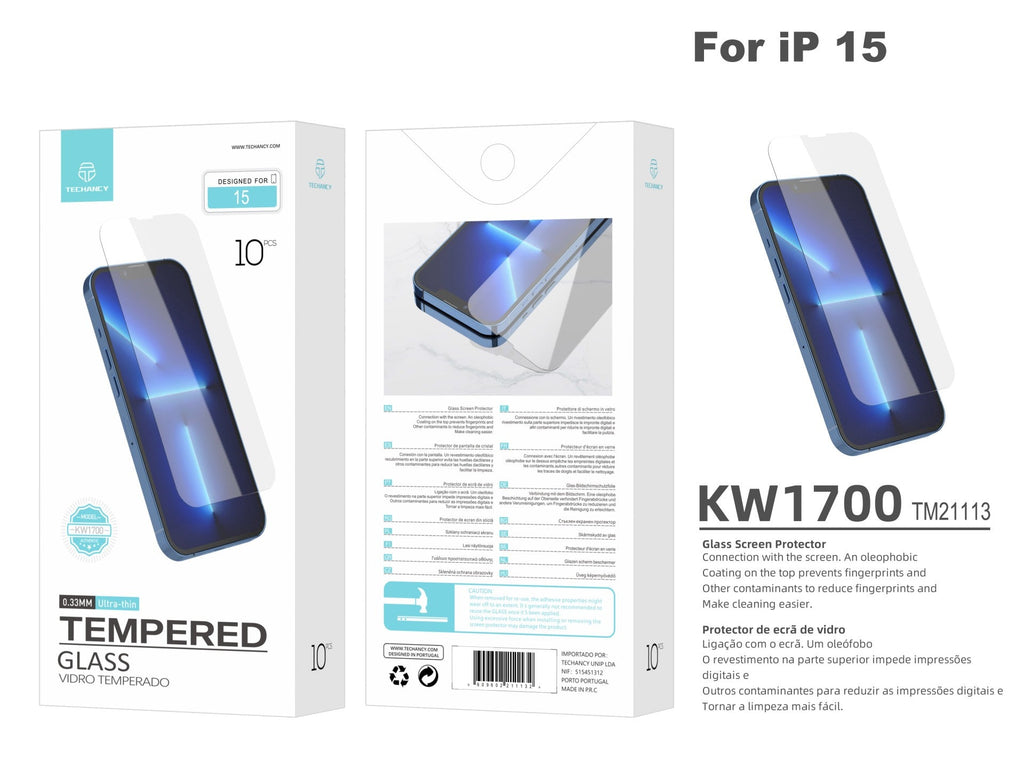 Techancy Película de Vidro Temperado  para iPhone 15 KW1700 , 0.33MM, Anti-riscos, Alta Transparência, Fácil Aplicação-4