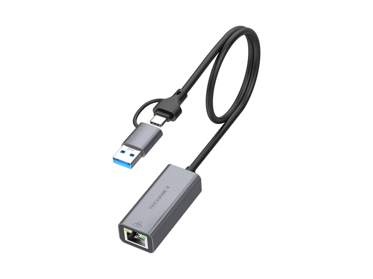 Techancy Adaptador Ethernet  USB-A/USB-C para RJ-45 MG1425 , compatível com Mac OS, iOS, sistemas Windows, 10/100 Mbps-1