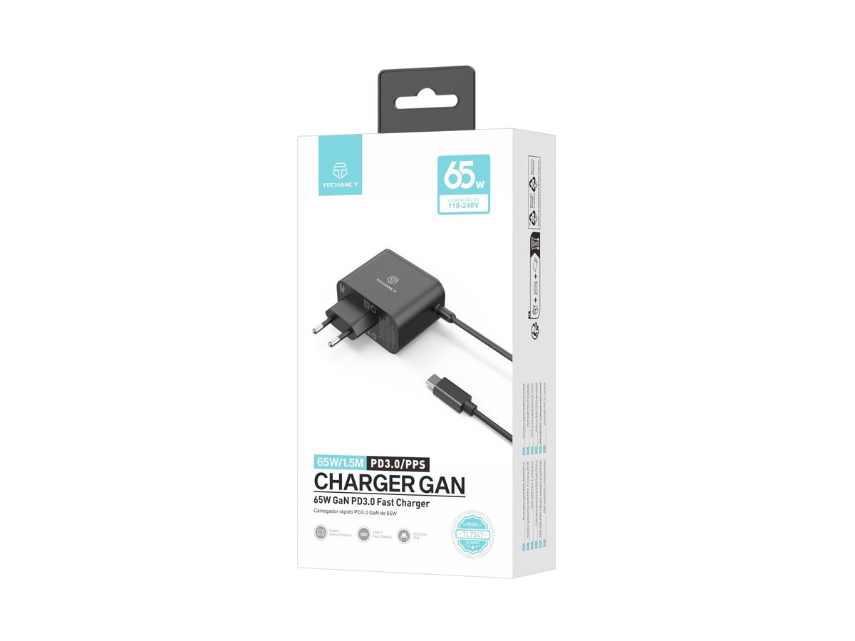 Techancy Carregador Rápido GaN USB-C de 65W TL7347, pequeno e portátil, compatível com vários dispositivos-2
