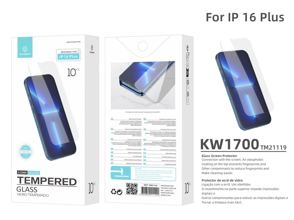 Techancy Película de Vidro Temperado  para iPhone 16 Plus KW1700 , 0.33MM, Anti-riscos, Alta Transparência, Fácil Aplicação-4