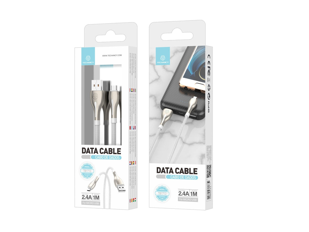 Cabo de dados USB-Micro Metal Techancy, TB1765, 1 m, 2,4 A, cinzento-2