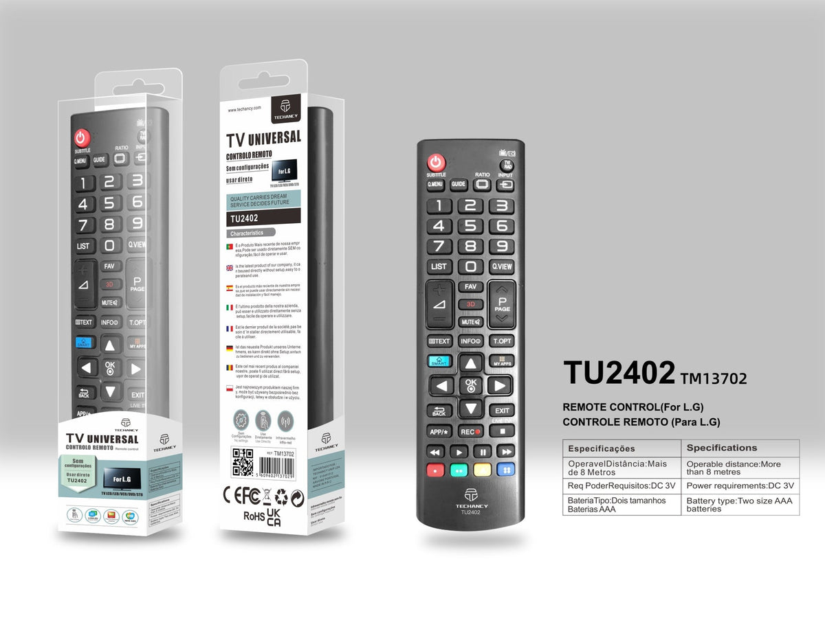 Techancy Controlo Remoto Do Televisor  TU2402, Alcance Sem Fios De 8m, Compatível Com Televisores Lg, Ligação Auto-Adaptável-3