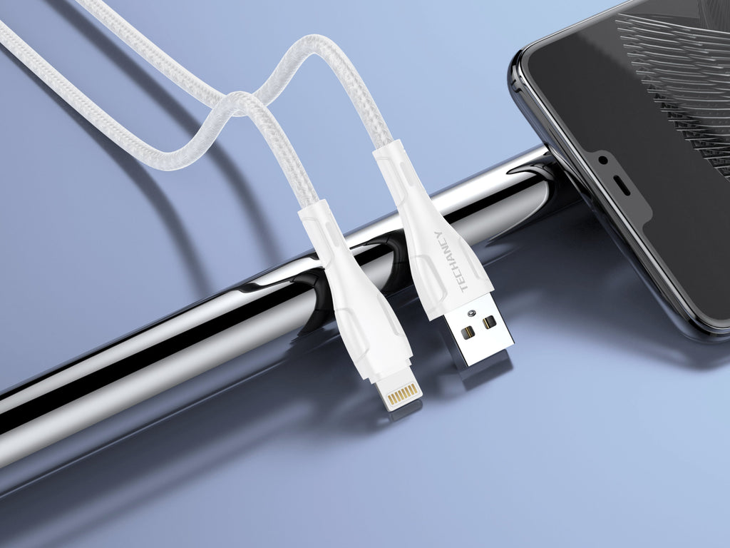 Techancy Cabo De Dados Trançado Usb-Ip8/X/11-14 Branco TB1694, Carregamento De 2,4 A, Transferência De Dados Compatível-3