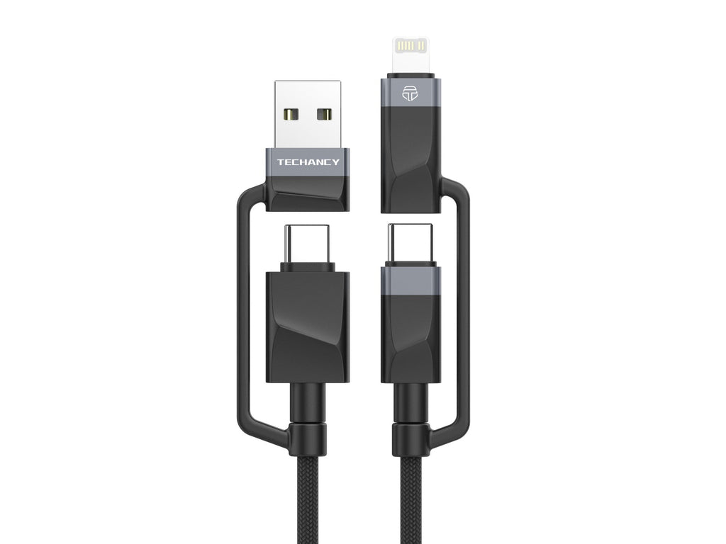 Techancy Cabo De Dados De Carregamento Rápido 4in1 Preto TB1741, 1m/60w, Combinação De Várias Portas A Condizer.-0