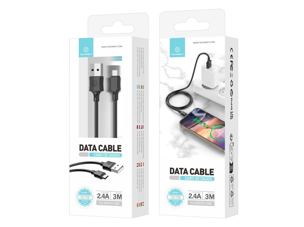Techancy Cabo De Carregamento 3m Usb-Micro Preto TB1708, Carregamento Rápido De 2,4 A, Carregamento De Longo Alcance 3m-2