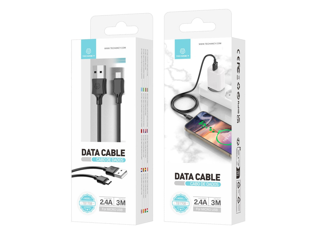 Techancy Cabo De Carregamento 3m Usb-Micro Preto TB1708, Carregamento Rápido De 2,4 A, Carregamento De Longo Alcance 3m-2