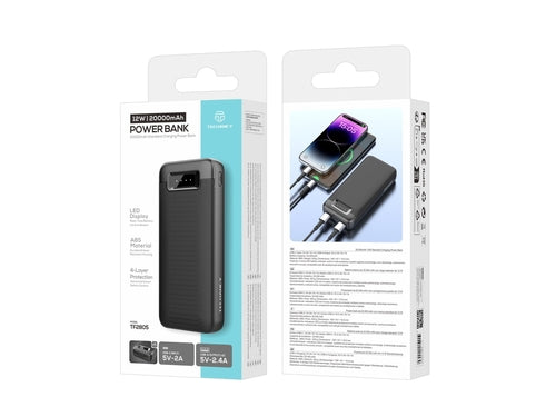 Techancy Power Bank 20000mAh TF2805 12W com USB-C e 2 USB, Indicador