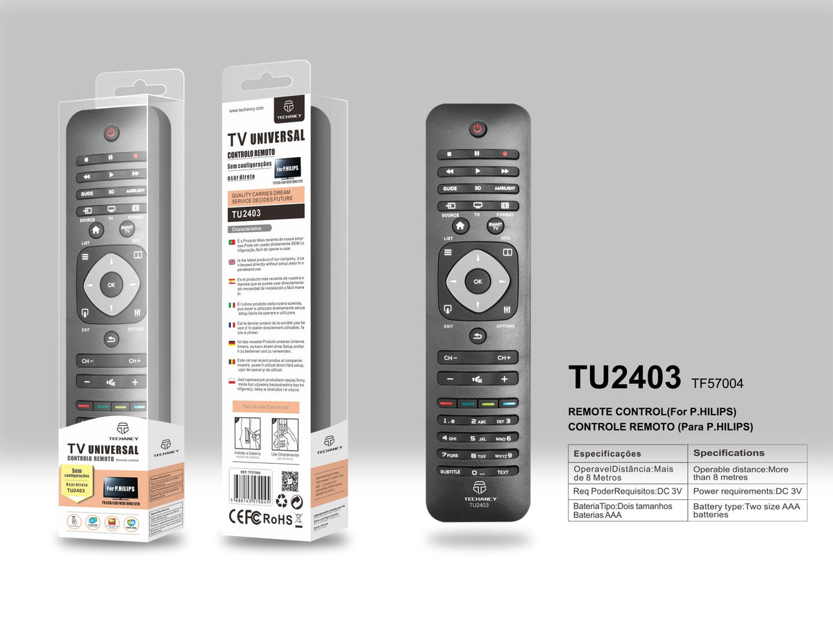 Controlo remoto sem fios Techancy TV, TU2403, sem necessidade de configuração, controlo remoto para televisores Philips, preto-1