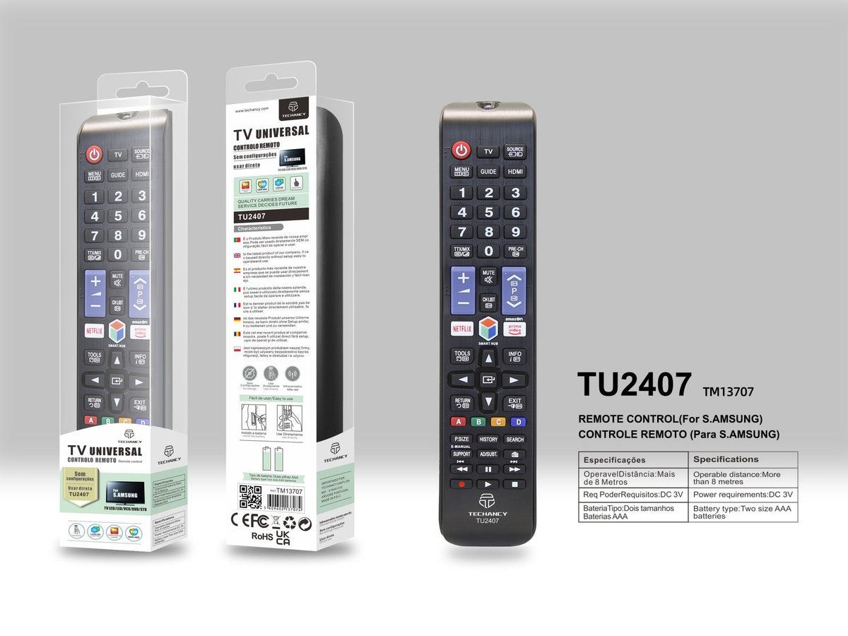 Techancy Controlo Remoto Do Televisor  TU2407, Alcance Sem Fios De 8m, Compatível Com Televisores Samsung, Ligação Auto-Adaptável-3
