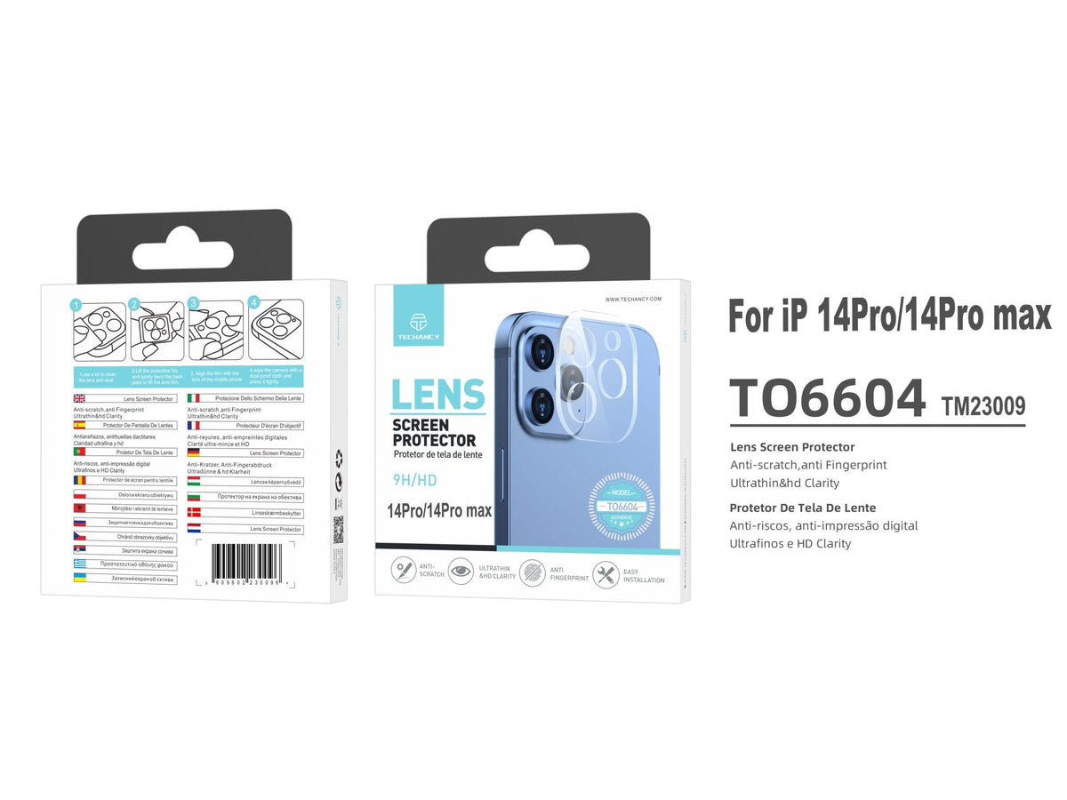 Techancy Protetor de Lente  para iPhone  14Pro/14Pro Max TO6604, 9H Anti-riscos, Anti-digital, Ultrafino e HD, Fácil de Instalar-2