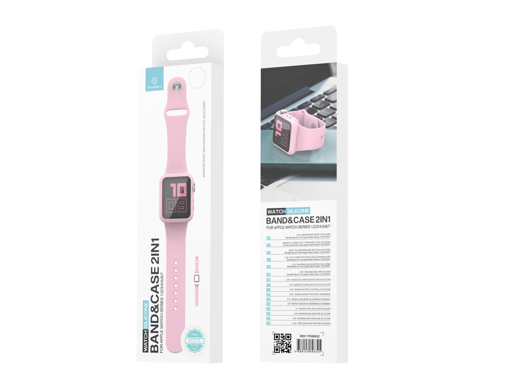 Pulseira de silicone para relógio Techancy, KC2115, pulseira com protetor de ecrã, compatível com Apple Watch 45 mm, rosa-1