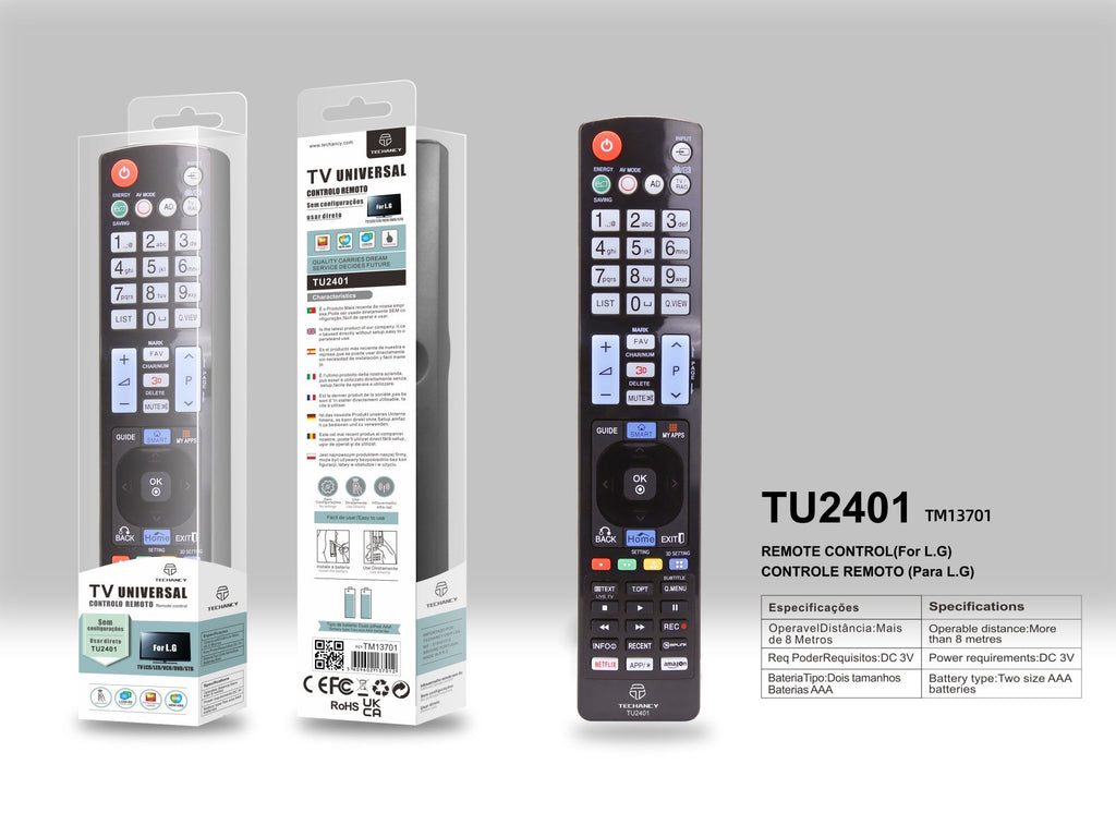 Techancy Controlo Remoto Do Televisor  TU2401, Alcance Sem Fios De 8m, Compatível Com Televisores Lg, Ligação Auto-Adaptável-3