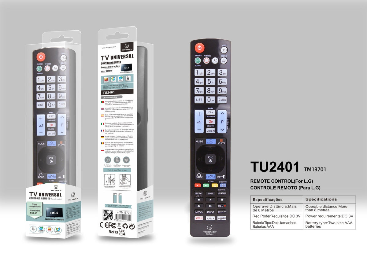 Techancy Controlo Remoto Do Televisor  TU2401, Alcance Sem Fios De 8m, Compatível Com Televisores Lg, Ligação Auto-Adaptável-3