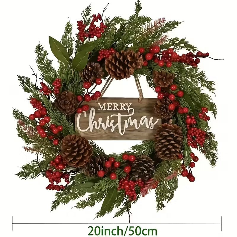 Farmhouse Christmas Wreath with Pine Cones & Berries-4