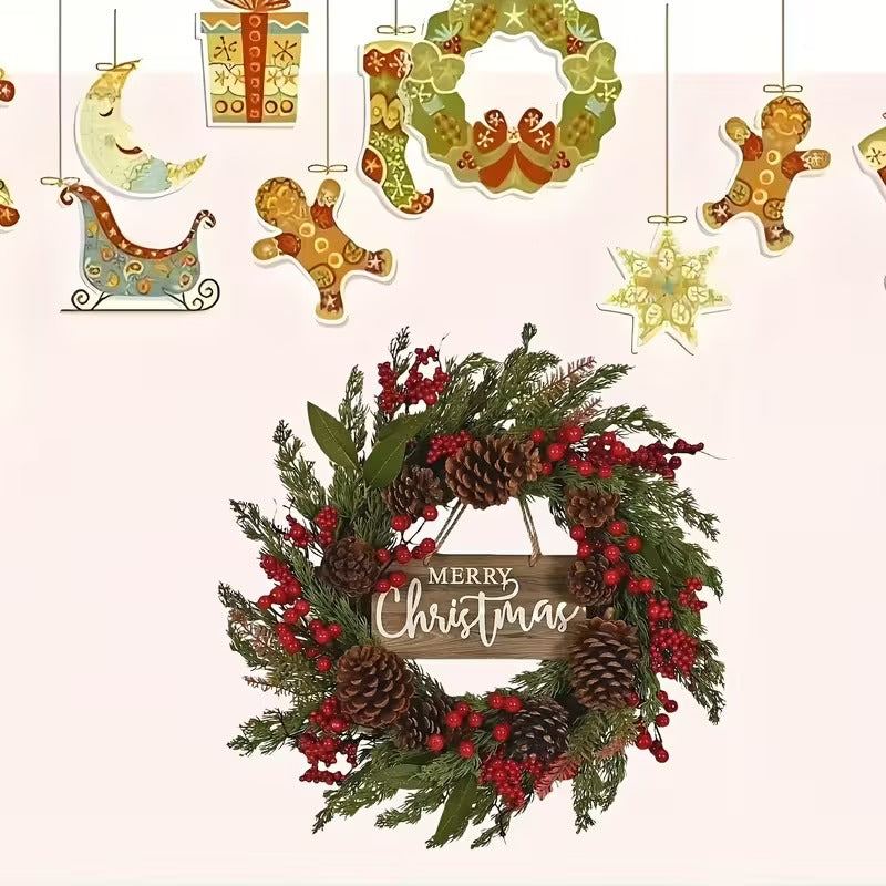 Farmhouse Christmas Wreath with Pine Cones & Berries-2