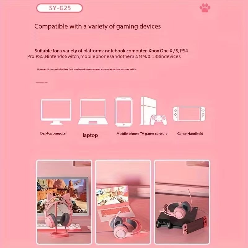 Cat Ear Gaming Headphones with RGB Lights