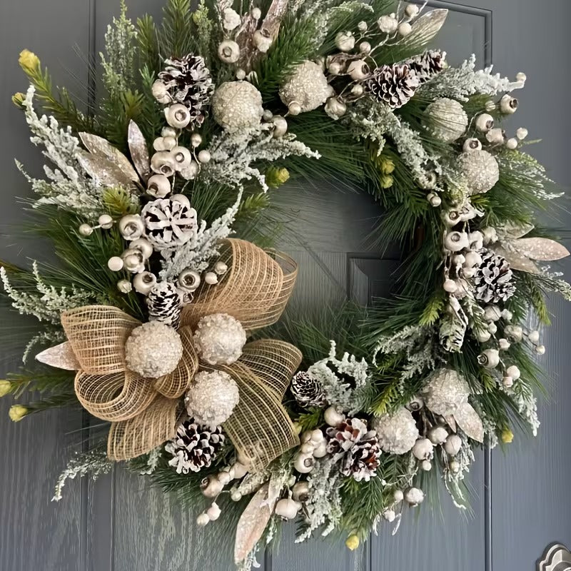 Christmas Pine Wreath with Cones and Ribbon-2