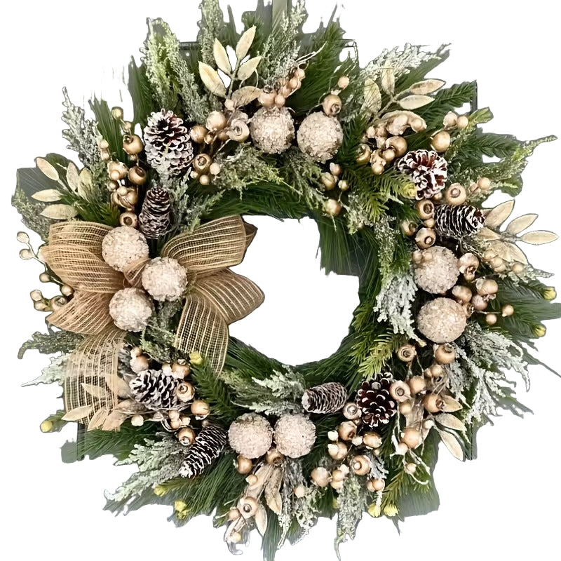 Christmas Pine Wreath with Cones and Ribbon-0
