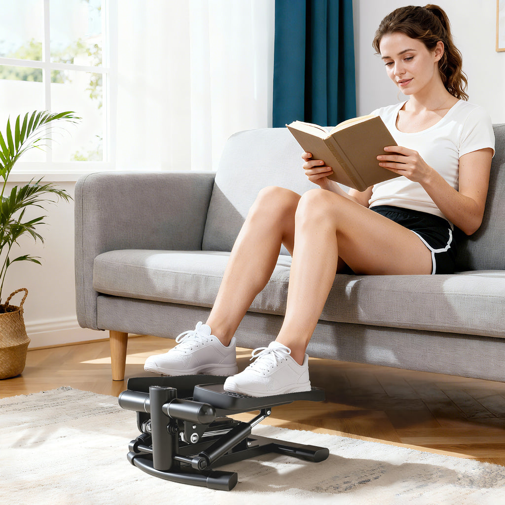 Mini stepper fitness disque de torsion de la taille 2 en 1 écran LCD, hauteur réglable, 100 kg, 42 x 34 x 22 cm, noir