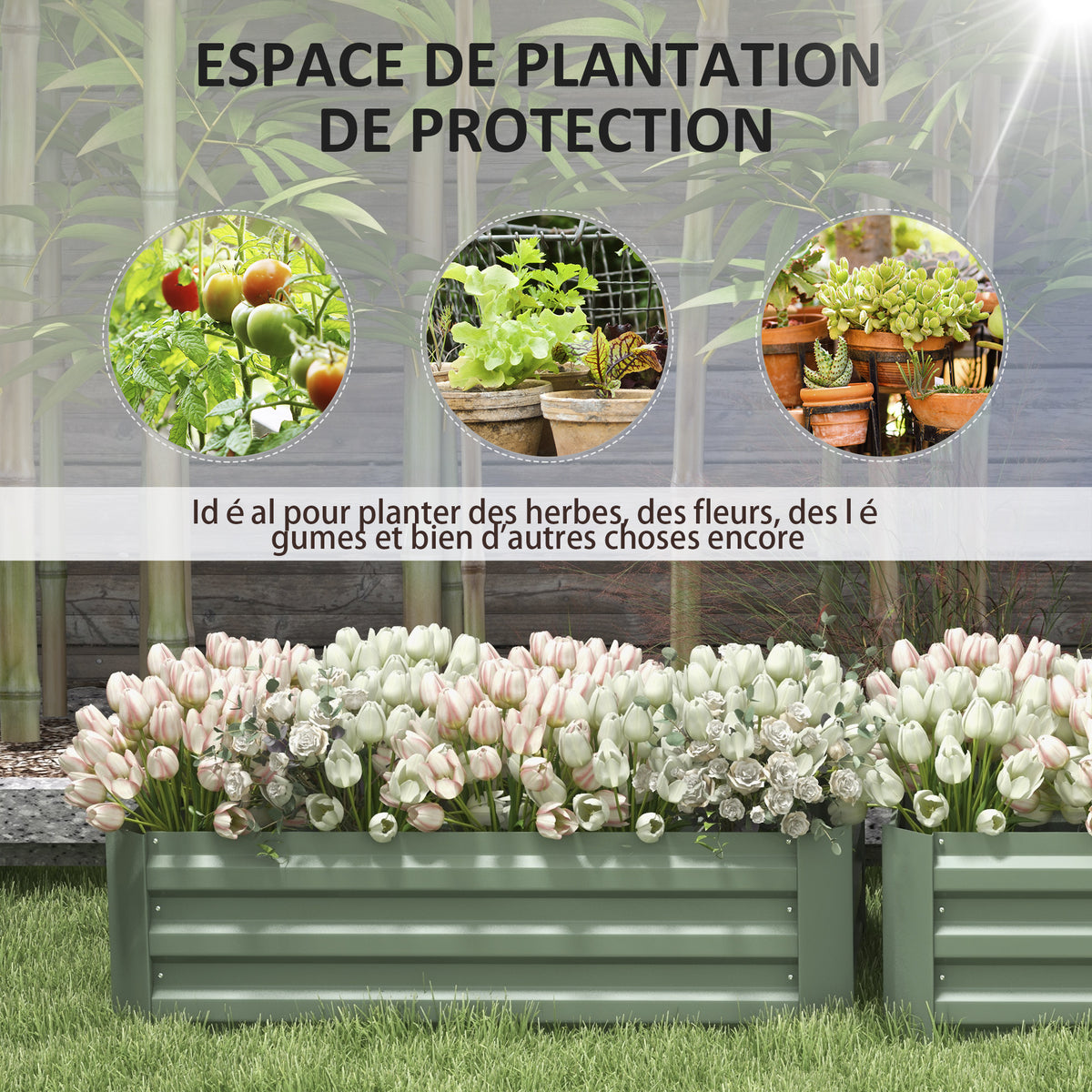 Lot de 2 carré potager de jardin dim. 100L x 50l x 30H cm - tôle d'acier ondulée vert-3