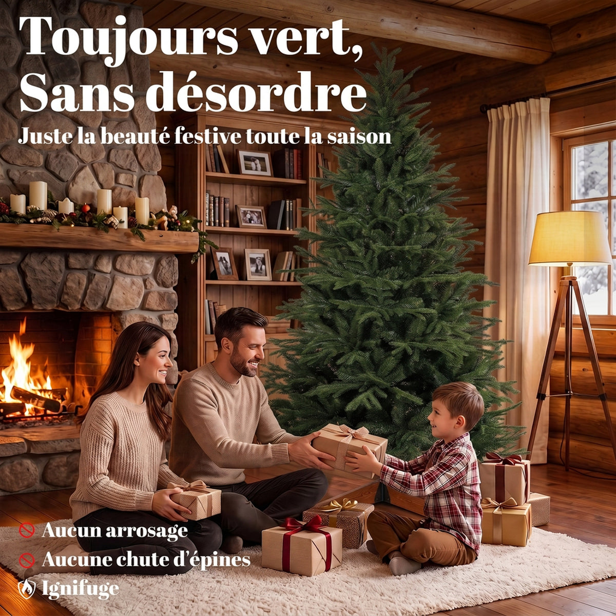 Sapin de Noël Artificiel 180 cm, Arbre de Noël, 2081 Branches Articulées en PE et PVC Ignifuge, Support en Bois Robuste