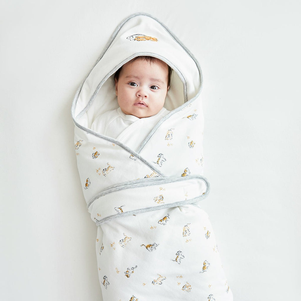 Lively Tiger Comfort Cotton Baby White Swaddle Wrap-0