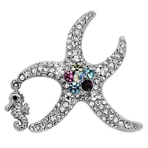 LO2910 - Imitation Rhodium White Metal Brooches with Top Grade Crystal  in Multi Color-0