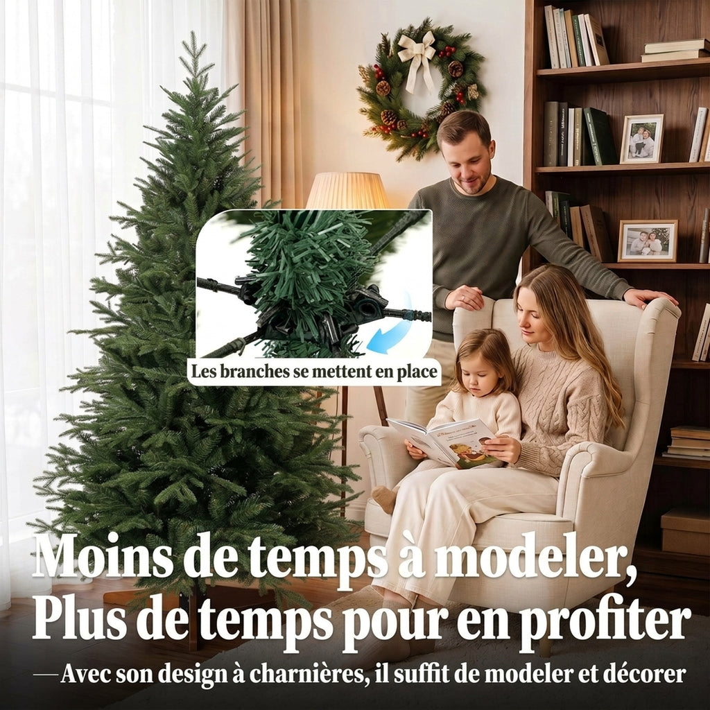 Sapin de Noël Artificiel 180 cm, Arbre de Noël, 2081 Branches Articulées en PE et PVC Ignifuge, Support en Bois Robuste