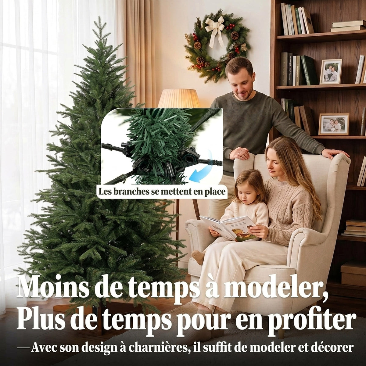 Sapin de Noël Artificiel 180 cm, Arbre de Noël, 2081 Branches Articulées en PE et PVC Ignifuge, Support en Bois Robuste