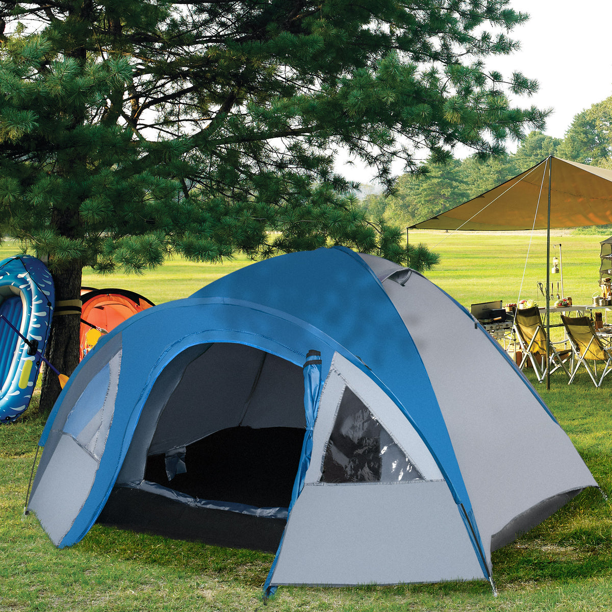 Tente de camping familiale 3 personnes tente dôme étanche légère, ventilée facile à monter double porte et-1