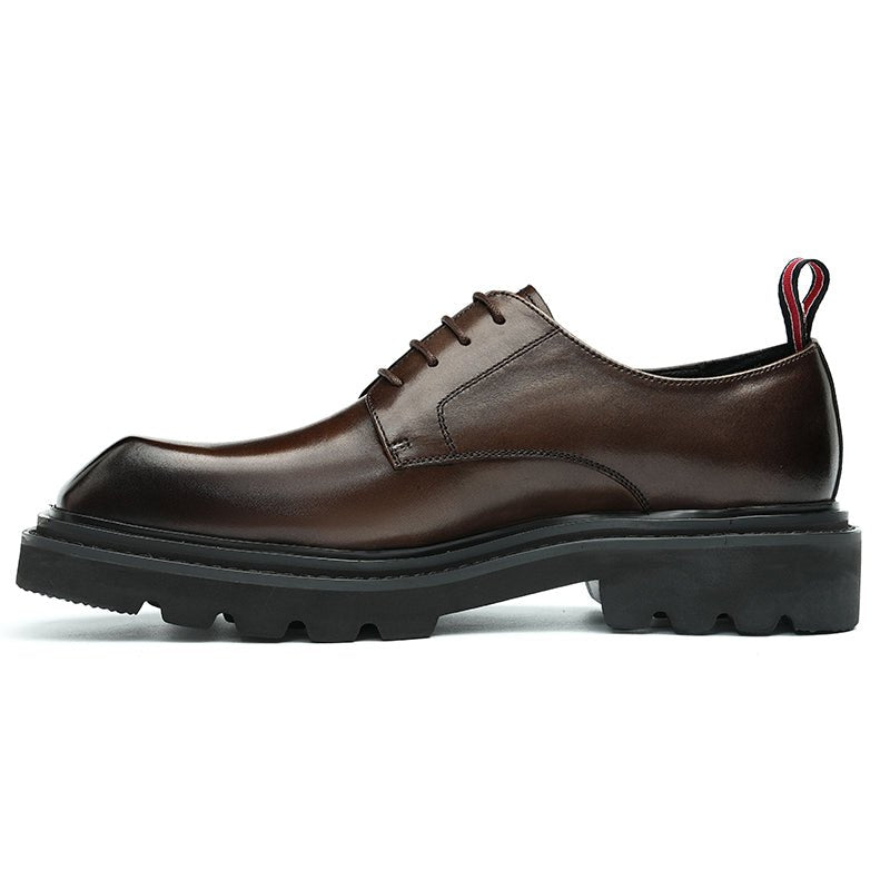 Men’s Calfskin Structured Square Toe Lace Up Derby Shoes with Tabs-5